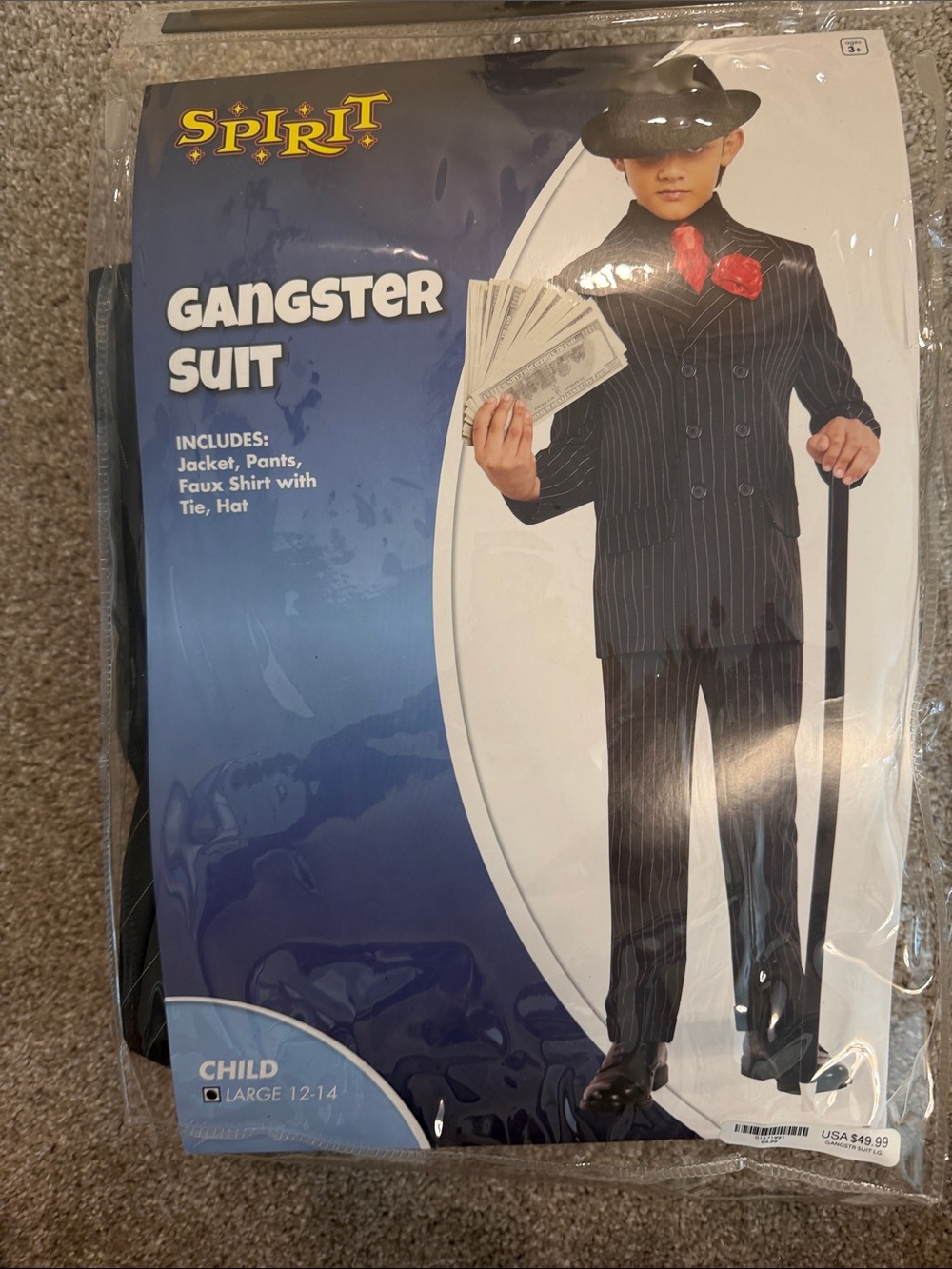 Spirit Black Pinstripe Gangster Costume with Red Accents